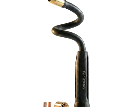 ROBTOOLS FLEXMIG 360 flexible welding neck shown as an essential companion to the EZ STUD OUT extraction system.